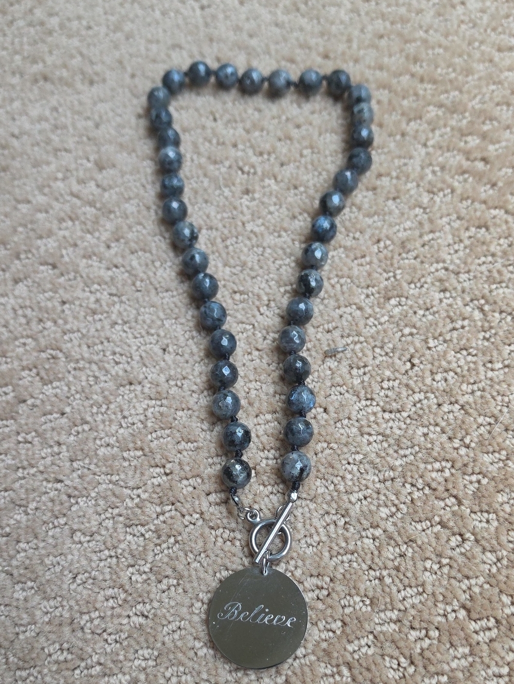 Beaded 'Believe' Necklace in Gray